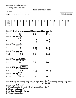 Kiểm tra toán 15 phút - Giới hạn hàm số